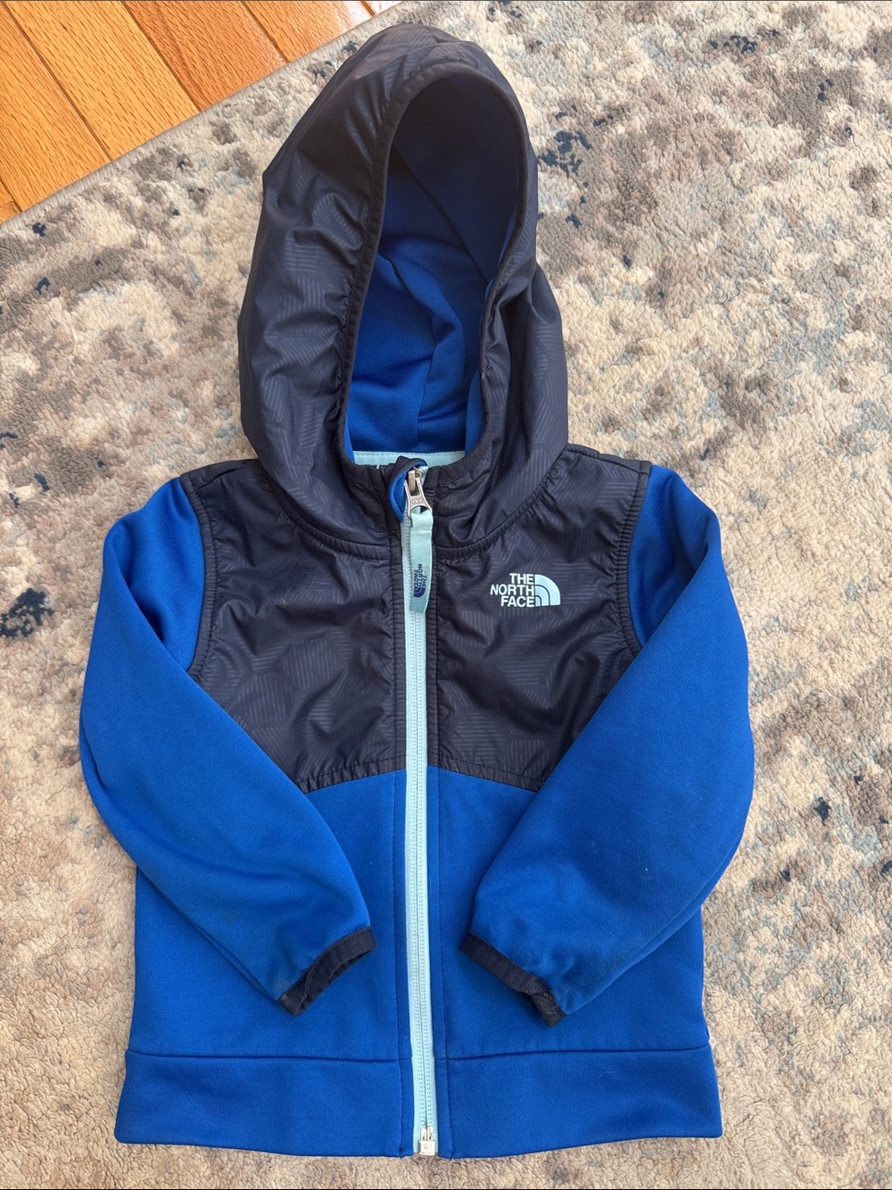 The North Face Blue and Black Kids' Hooded Fleece Jacket